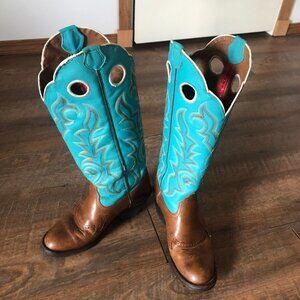 Tony Lama Cowgirl Boots - Turquoise and Warm Brown - Women's Size 8